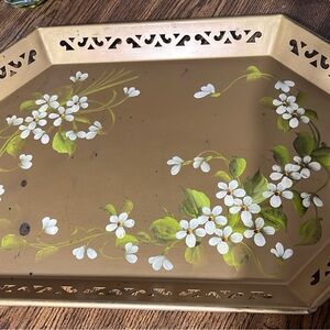 Floral Decorative Tray in Gold and Green